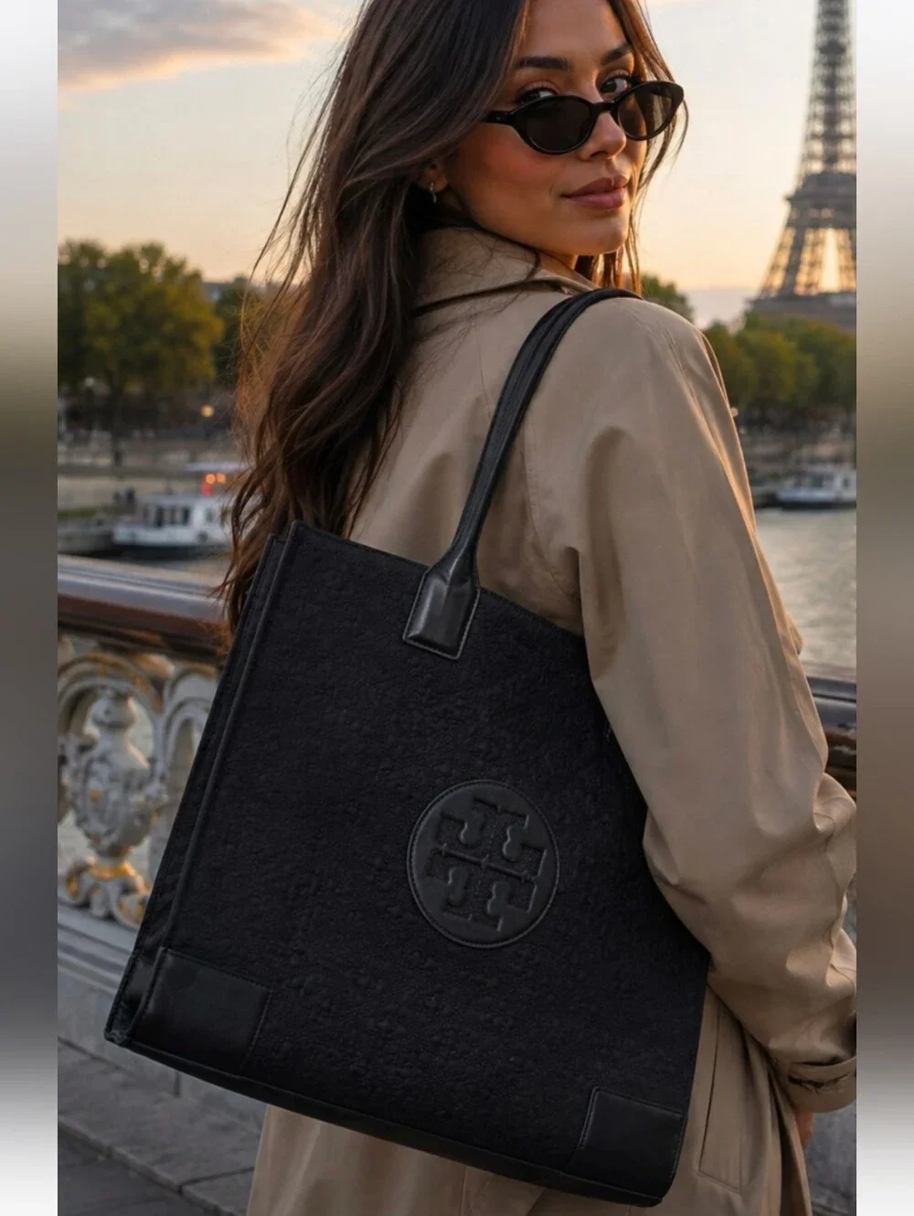 Tory Burch Black Quilted Logo Tote